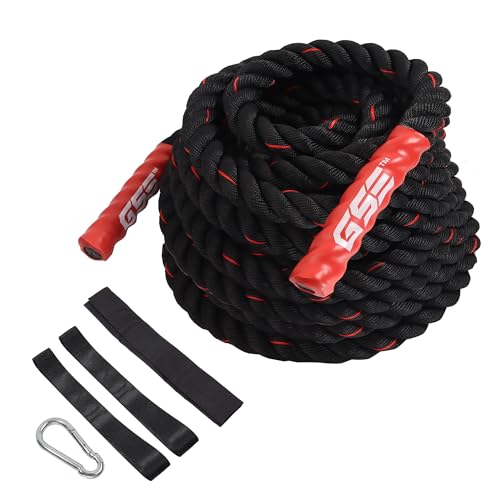 GSE Games & Sports Expert Gym Battle Rope, Heavy-Duty Workout Ropes for Indoor & Outdoor Workout, Exercise Rope for Strength Training - 30,40,50 Feet Lengths Available - color: Black&Red, size: 40ft x 1.5"