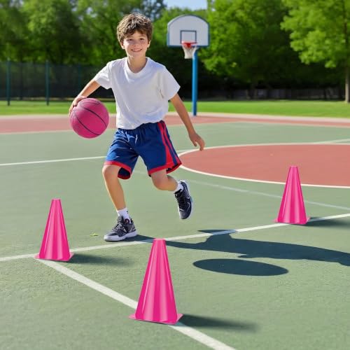 12pcs Cones 9 Inch Soccer Cones and Plastic Traffic Cones, Durable Cones for Sports Training, Ideal for Soccer, Basketball, Football, Skating, and Agility Drills Practice - color: pink
