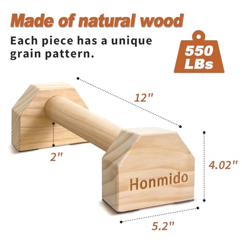 Wooden Parallettes 2 PCS Push Up Stand For Floor Calisthenics Bars Home, Handles Handstand Blocks Beech & Pine Wood Pushup Non-Slip Base Parallel Exercise Equipment For MenTrainers