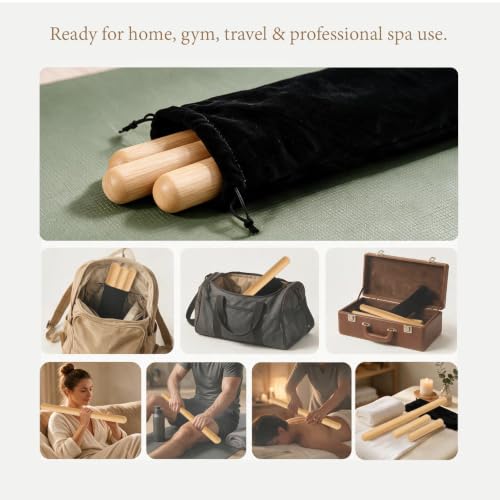3PCS 100% Natural Solid Bamboo Massage Sticks,GuaSha Bamboo Massage Rollers for Back,Legs,Full Body,Deeply Deep Tissue Massage,Muscle Relax,Body Shaping,Portable Therapy Set(with Storage Bag)