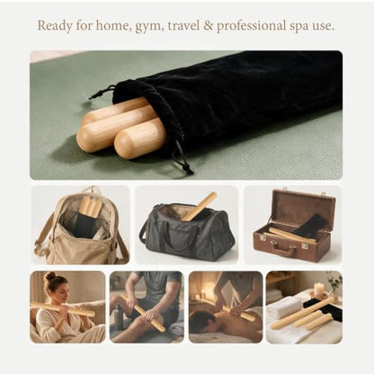 3PCS 100% Natural Solid Bamboo Massage Sticks,GuaSha Bamboo Massage Rollers for Back,Legs,Full Body,Deeply Deep Tissue Massage,Muscle Relax,Body Shaping,Portable Therapy Set(with Storage Bag)