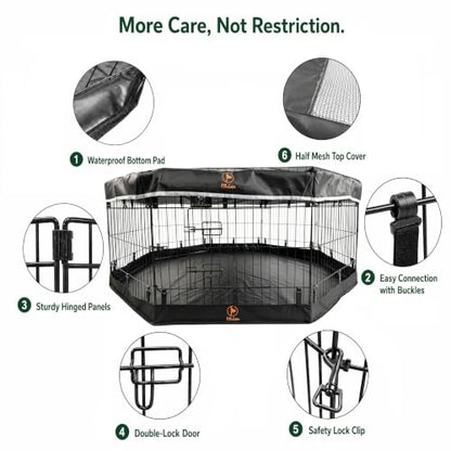 PJYuCien Puppy Playpen with Top Cover & Bottom Pad, 8 Panels 42" H, Black - color: Black, size: Large Pen: 42-Inch High