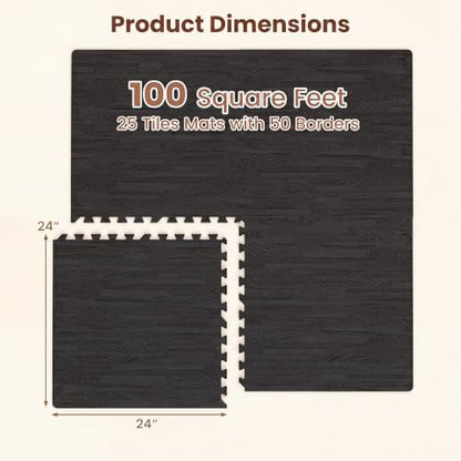Giantex 25 Pcs Faux Wood Grain EVA Foam Tiles, 24"x24" Interlocking Floor - color: Black, size: 100 Sq.Ft (25 Tiles)