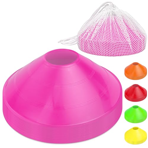 GoSports Premium Sports Cones for Agility Training and Drills - 20 Pack with Tote - Orange, Green, Pink, Yellow, or Red