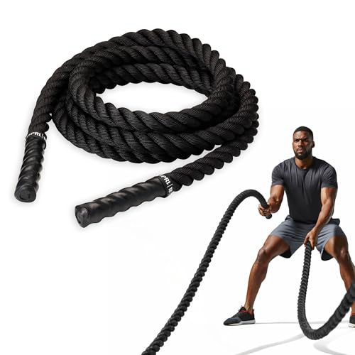 SPRI Battle Rope - Weighted Rope for Strength Training, Working Out, and High-Intensity Workouts for Building Stamina and Endurance - Durable Conditioning Rope - 18ft Long with 1.5" Thickness