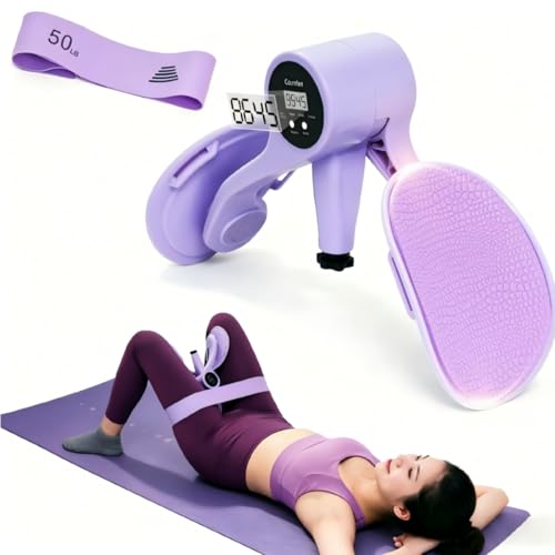 Thigh Trainer for Women, 12-80LB Adjustable Resistance Inner Thigh Exerciser for Pelvic Floor Muscle Repair with 50LB Resistance Band, Thigh Trainer Kegel Exercise for Yoga, Shaping at Home - color: Light Purple