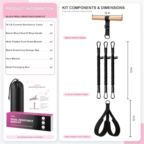 Pedal Resistance Bands with Handles for Women & Men - color: Black