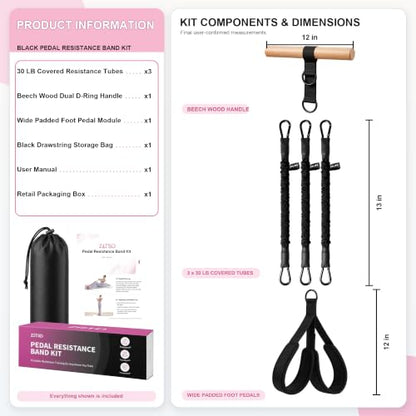 Pedal Resistance Bands with Handles for Women & Men - color: Black