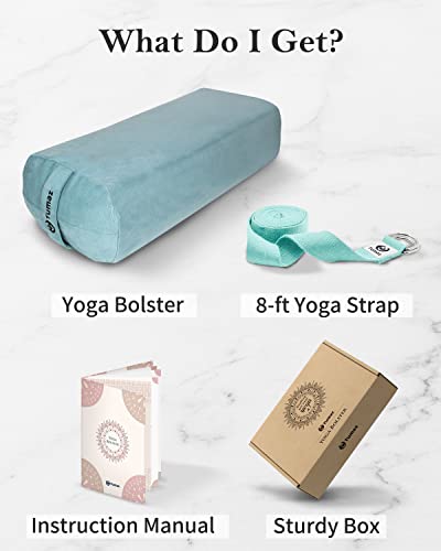 Tumaz Yoga Bolster Set - Rectangular Bolster Pillow for Restorative Yoga, Soft Meditation Pillow with Carry Handle and 8-Feet Strap, Machine Washable Cover