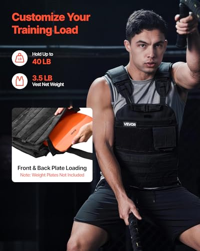 VEVOR Adjustable Weighted Vest, 4-10lbs/20-32lbs/24-40lbs/40lbs Comfortable X-Shape Body Weight Vest Set with 6/8 Weight Packs and Reflective Stripe, for Men Women, Workout Equipment for Strength Training Running Jogging - size: 40 lbs