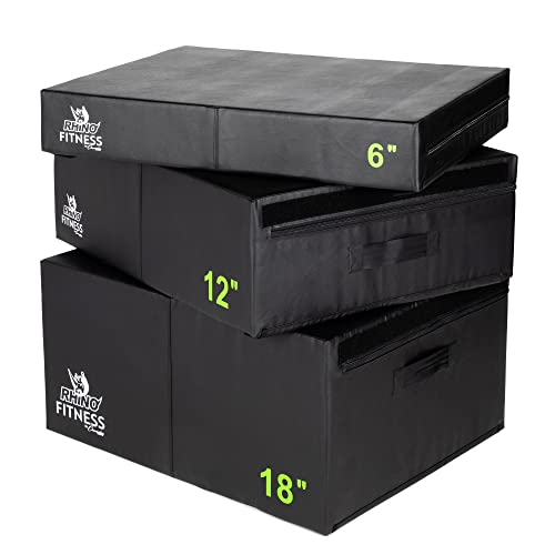 Champion Sports Foam Plyometric Box Set with 6", 12", and 18" Included - Durable Jump Boxes for Training with Handles, Hook and Loop Flaps - Stackable Cross Traning Plyo Box, Jumps for Gym