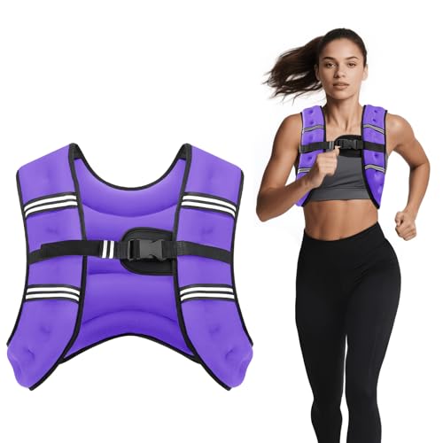 Weighted Vest, 6lb/8lb/12lb/16lb/20lb/30lb for Men, Women with Reflective Stripe, Weight Vests Adjustable for Workout, Strength Training, Running, Fitness, Muscle Building, Weight Loss clearance - color: Purple, size: 8LB