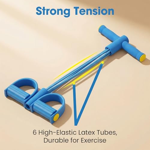 Pedal Resistance Bands 6-Tube Multifunction | Durable 6-Tube Multifunction Pedal Band, Full Body Workout, Includes Figure 8 Band with Handles（Blue）