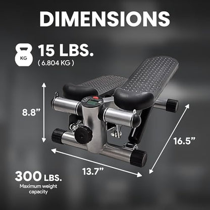 BalanceFrom Mini Stepper Exercise Machine, 300 Pound Weight Capacity – Compact Home Gym Equipment with Resistance Bands, LCD Monitor, Adjustable Height, and Non-Slip Footplates