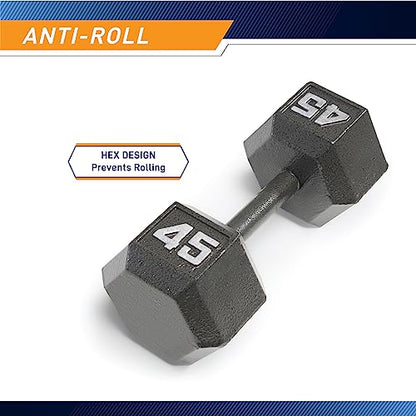 Marcy Cast Iron Hex Dumbbells Collection - Available size from 3-lb to 100-lb, SOLD INDIVIDUALLY - style: 45lbs