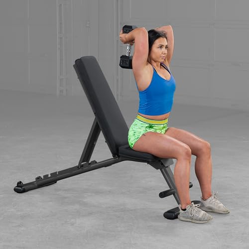 Body-Solid (GFID225B) Adjustable Weight Bench for Full Body Workout, 7-Position Easy Ladder Adjustment, No Assembly Required, with Incline, Decline & Flat Settings, Black