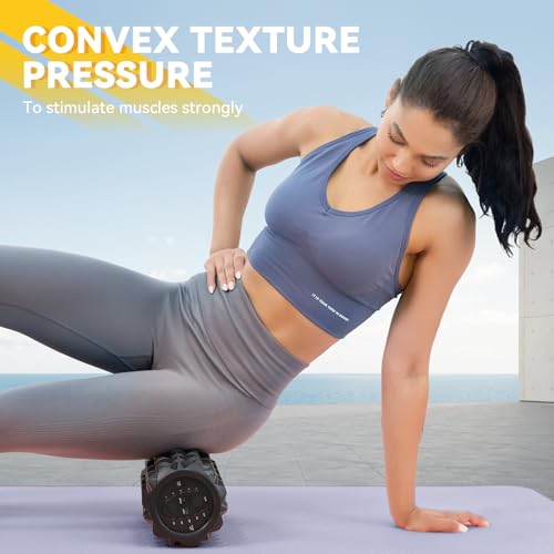 Vibrating Foam Roller, High Density Massage Roller for Back Pain Relief & Muscle Recovery and Physical Therapy, 5-Speed Rechargeable Exercise Roller, 2 Modes