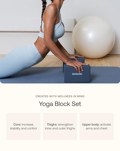 BetterMe Yoga Blocks Set of 2 – High Density Foam Yoga Blocks for Stretching, Pilates & Workouts – Lightweight Non-Slip Exercise Blocks for Flexibility & Balance