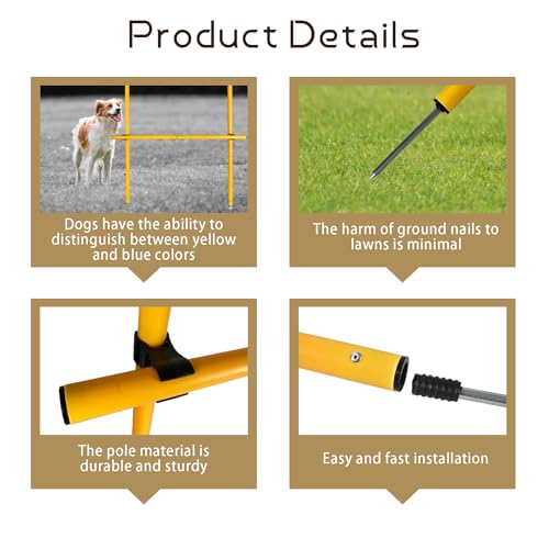 TNZMART 2.6 FT Dog Agility Obstacle Course Backyard Set with Wave Poles, Adjustable Hurdles and Jump Ring, Training Exercise Equipment for Dogs (Pack of 6 Yellow)