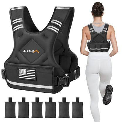 Adjustable Weighted Vest, 4-10lb/12-18lb/20-32lb Vest with 6 Ironsand Weights and Large Pocket, Weight Vest for Men Women Strength Training, Running, Walking - color: Black, size: 4-10lbs