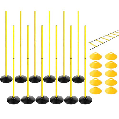 TNZMART 4.9FT Training Agility Poles Set Detachable Soccer Training Sticks Slalom Poles with 10 Disc Cones and Speed Ladder - style: Pack of 12