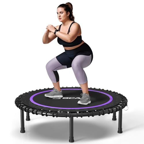 BCAN 450/550LBS Mini Rebounder Trampoline for Adults, 40"/48" Foldable Fitness Trampoline with Bungees, Quiet & Stable Exercise Trampoline Indoor/Home/Garden (BT2, Without Handle) - color: 40-Purple, size: 40IN