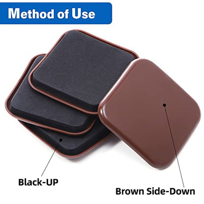 Furniture Sliders, 12pcs 3 inch Square Furniture Moving Kits Carpet Sliders for Moving Furniture, Heavy Duty Furniture Movers - Protect The Carpet Surface, Easily Move Any Items