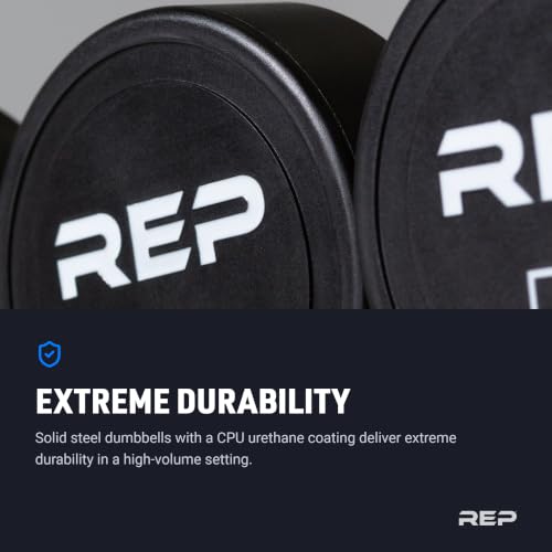 REP Fitness Urethane Coated Round Dumbbells, 5 to 100 lbs, Singles or Pairs, With or Without Rack, Steel Core, Rubber Encased, Chrome Handles, Professional Weights for Home Gym Strength Training - style: 05 lb Pair