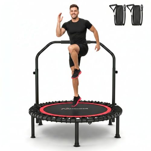 ANCHEER Fitness Trampoline,40"/48" Bungee Rebounder with Adjustable Handle - color: 40-Red