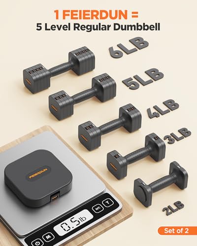 FEIERDUN DB3 5-in-1 Adjustable Dumbbell Set, 6LB/10LB Pair Adjustable Weights for Women at Home, Dual Locking Stable Hand Weights with TPU Soft Handle, Home Gym, Rehab, Pilates, Yoga, Strength Training - color: A-Strength Grey, style: 6LBS Pair (12LBS Tot