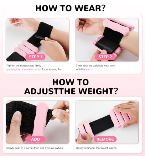 Ankle Weights Wrist Weight for Women Men, Set of 2, 1 lb/2 lb Each - color: Pink, size: 2lb each weight (4lbs Pair)