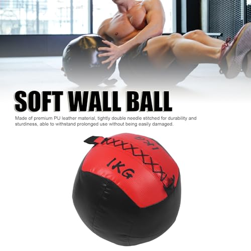 Sturdy Workout Wall Ball with Textured Surface for Easy Grip for Multifunctional Fitness Training, Builds Power, 2.2lb 1KG PU Leather Weighted Wall Ball