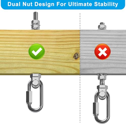 Dolibest Heavy Duty Swing Hanger, 304 Stainless Steel Swing Bolts w/Quick-Connect Carabiner, Swing Hook w/Dual-Screw Locking for Hammock, Yoga Swing, Porch Swing for Wood/Metal Beam-(M10X5'')-1500LB - color: M10X5''-4PCS