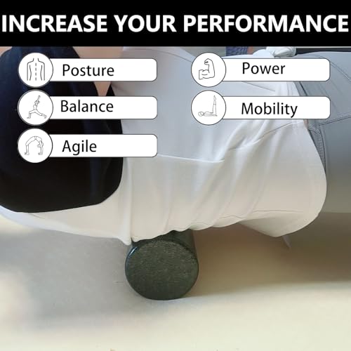 Travel Size Back Roller, High Density Foam Roller for Back Stretching, Physical Therapy, Yoga, Pilates, Post Workout Muscle Recuperation, 12" X 4" Round (Black)