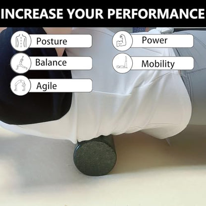 Travel Size Back Roller, High Density Foam Roller for Back Stretching, Physical Therapy, Yoga, Pilates, Post Workout Muscle Recuperation, 12" X 4" Round (Black)