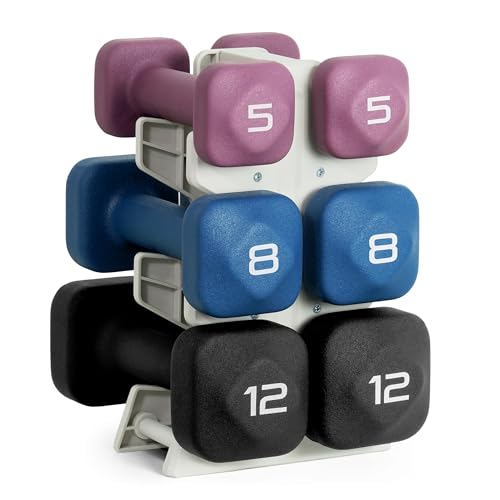 Tone Fitness Neoprene Dumbbell Set with Storage Rack – Non-Slip, Anti-Roll Hand Weights for Home Gym Workouts | 20 lb, 32 lb, 50 lb, 60 lb & 100 lb Options - color: Mixed, size: 50 lb Set