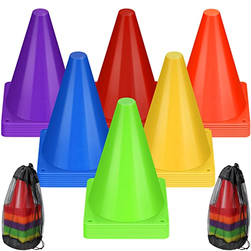 48 Pack 7" or 9" Plastic Traffic Cones Agility Field Marker Soccer/Safety/Sports/Training Cones for Skating Basketball Football Practice Drills Themed Party Decorations - color: Multicolor, size: 7 Inch