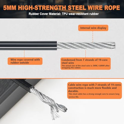 Replacement Cable for Pulley Cable Machine, Pulley Cable for DIY Home Gym, Wire Rope Length 32.8/65.6/98.4 Ft for Weight Lift Pulley System, Gym Steel Cable, Thick 5mm, TPU Coated
