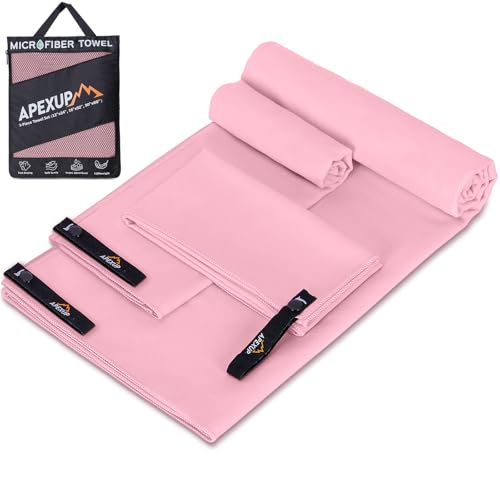 Microfiber Travel Towel, Ultra Absorbent Quick Dry Towels, Lightweight Gym Sports Camping Towel for Workout, Yoga, Beach, Shower, Swimming (Combo, Pale Rose) - color: Pale Rose, size: 3PK Combo