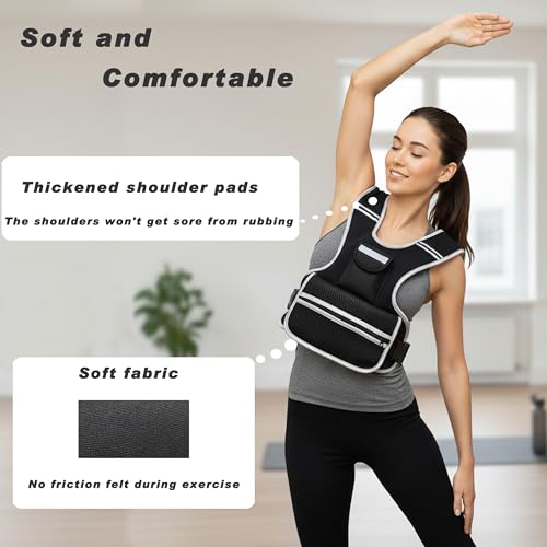 Adjustable Weighted Vest for Women and Men, 0-10lb/0-18lb with Removable Weights, Neoprene Fabric, Reflective Stripe and Padded Shoulders for Walking and At-Home Cardio - size: 2-10LB
