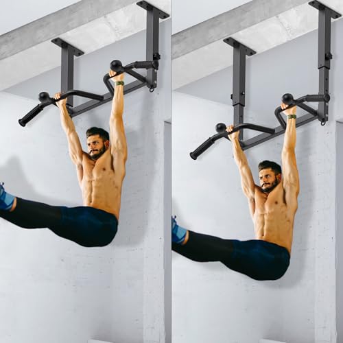 SELEWARE Heavy Duty Welded Pull Up Bar Wall/Joist/Ceiling Mount Chin Up Bar - color: F2: Black 24" Ceiling Mount Pull Up Bar