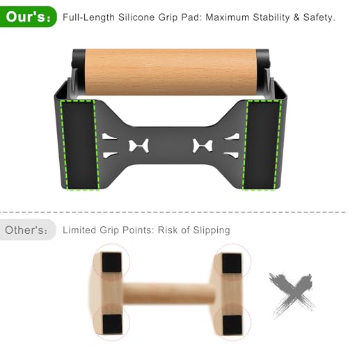 SELEWARE 2-Pack Wood Push Up Bars Parallettes, Pushup Stands with Non-Slip Base & Beech Wood Handles, Heavy-Duty Calisthenics Bars for Handstand, Strength Training