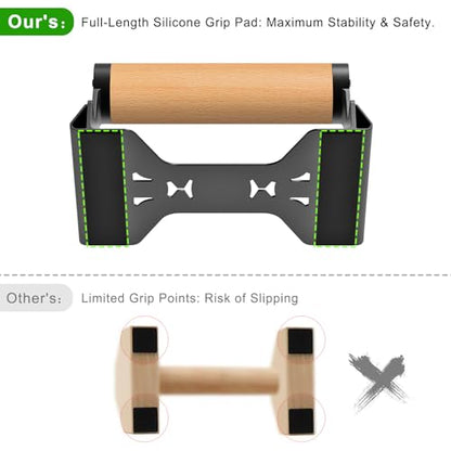 SELEWARE 2-Pack Wood Push Up Bars Parallettes, Pushup Stands with Non-Slip Base & Beech Wood Handles, Heavy-Duty Calisthenics Bars for Handstand, Strength Training