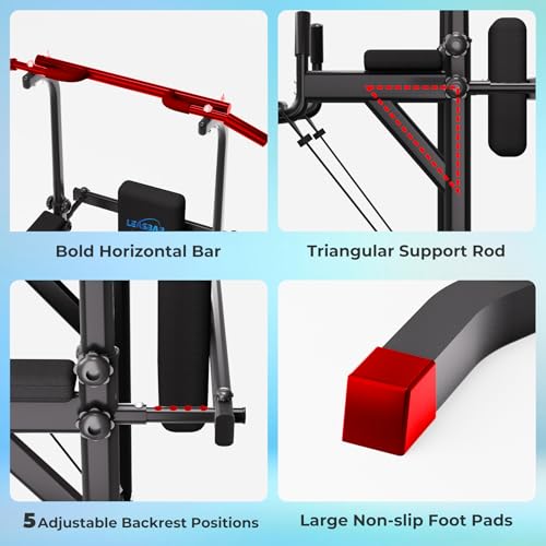 Power Tower Pull Up Dip Station, Heavy Duty Pull Up Station Dip Bar Station Multi-Function Home Gym Strength Training Fitness Equipment 500LBS