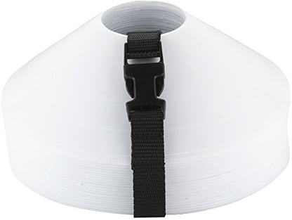 Disc Cones – Set of 25 Agility Cones for Sports Training – 2" Tall, 7" Base Soccer Cones with Carry Strap for Drills & Practice - color: White (25 count)