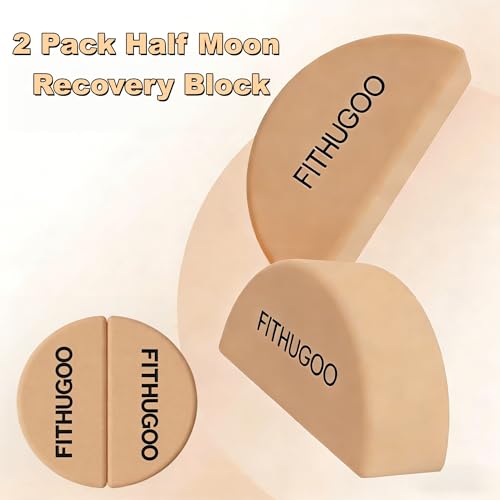 2 Pack Cork Yoga Block & Calf Stretching- Half Moon Recovery Block Improve Balance, Stability & Foot Mobility/Calf Stretcher for Plantar Fasciitis Relief/Yoga & Pilates Balance Trainer
