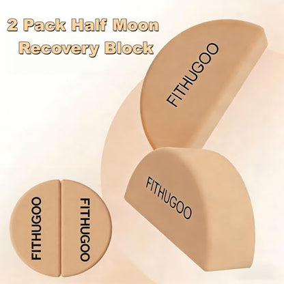 2 Pack Cork Yoga Block & Calf Stretching- Half Moon Recovery Block Improve Balance, Stability & Foot Mobility/Calf Stretcher for Plantar Fasciitis Relief/Yoga & Pilates Balance Trainer