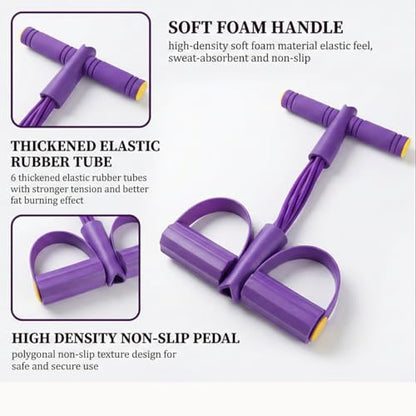 Pedal Resistance Bands with Handles for Women, 6-Tube Durable Pedal Exerciser for Home & Office Workout, Natural Rubber Resistance Band for Full Body Toning, Training Abdomen, Waist, Arms & Legs