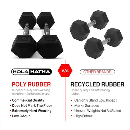 HolaHatha Hexagonal Dumbbell Free Hand Weight Set w/Rack - color: Black, style: 150lb Set