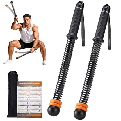 Ropeless Battle Ropes with Weighted Springs, Portable Cordless Battle Ropes for Home Gym, Adjustable Resistance Full-Body Workout Equipment for HIIT, Strength Building, and Low-Impact Aerobic Training